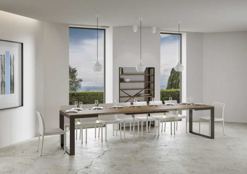Tavolo allungabile 120/380x90 cm Tecno Evolution noce telaio e gambe antracite - immagine 4