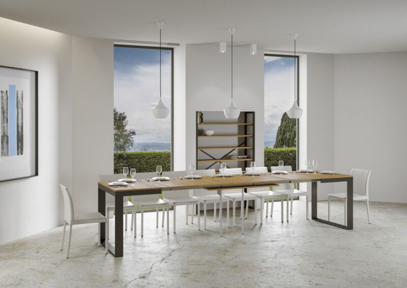 Tavolo allungabile 120/380x90 cm Tecno Evolution quercia natura telaio e gambe antracite - immagine 3