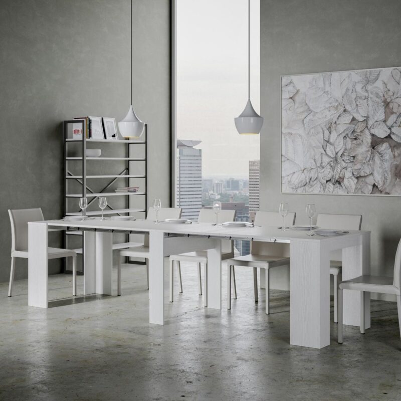 Consolle allungabile 90x48/296 cm Venus bianco frassino allunghe interne - immagine 3