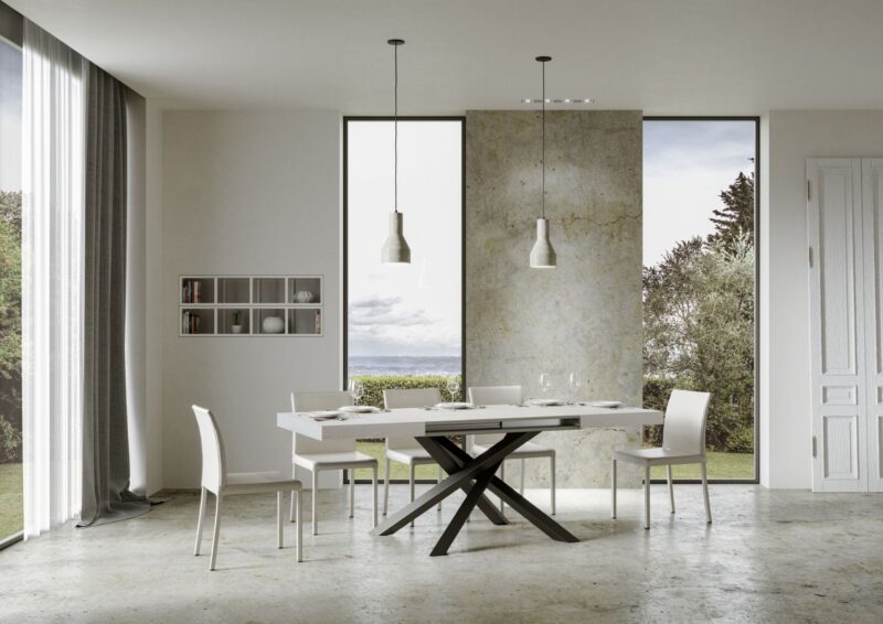 Tavolo allungabile 120/224x90 cm Volantis bianco frassino gambe antracite - immagine 5