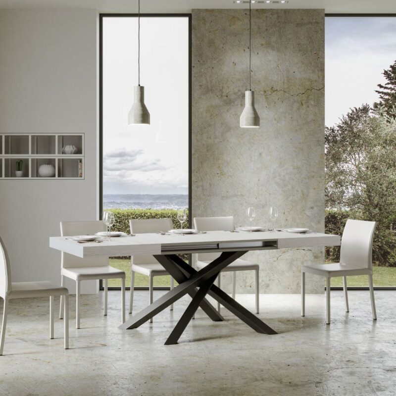 Tavolo allungabile 120/224x90 cm Volantis bianco frassino gambe antracite - immagine 4