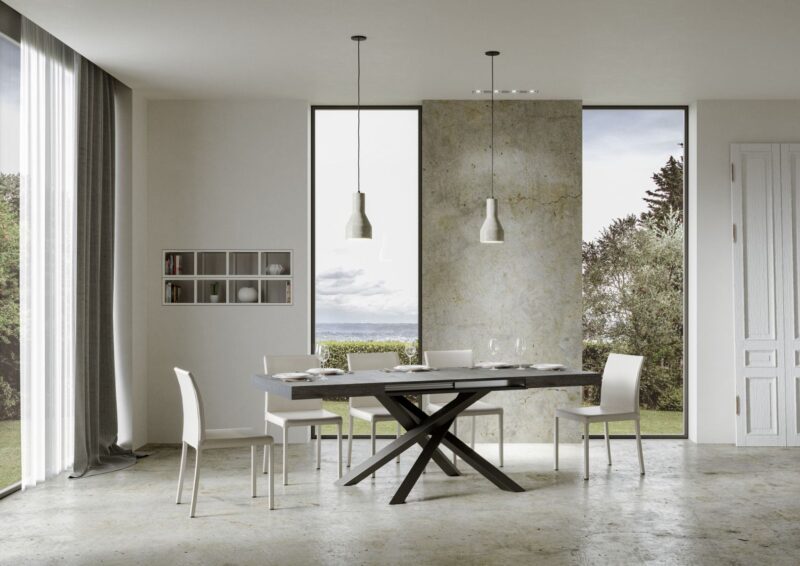 Tavolo allungabile 140/244x90 cm Volantis cemento gambe antracite - immagine 5