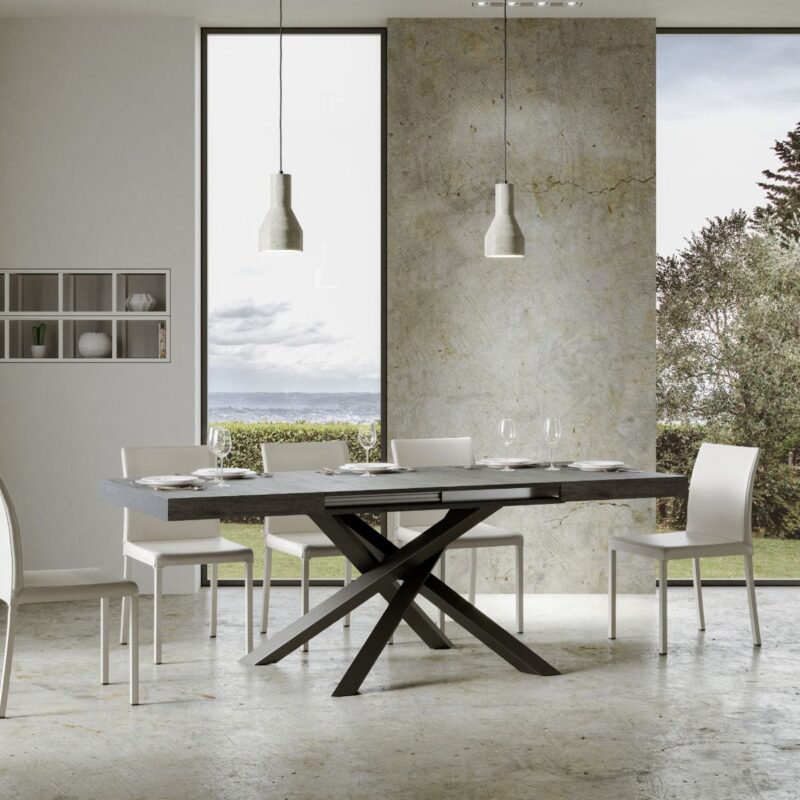 Tavolo allungabile 140/244x90 cm Volantis cemento gambe antracite - immagine 4