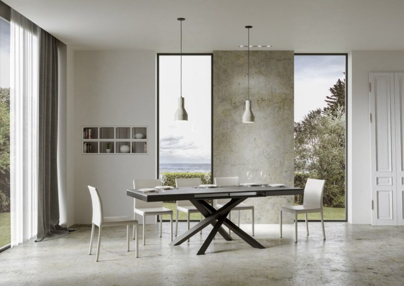 Tavolo allungabile 160/264x90 cm Volantis Evolution cemento telaio e gambe antracite - immagine 4