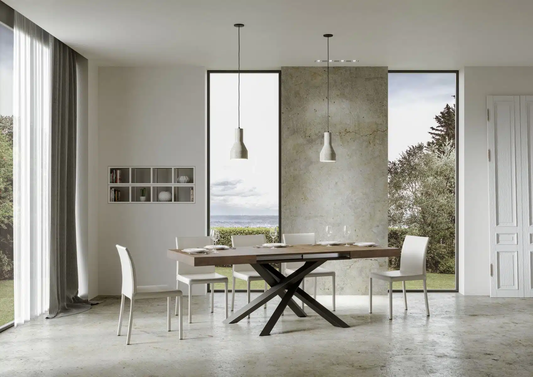 Tavolo allungabile 130/390x90 cm Volantis noce gambe antracite - immagine 5