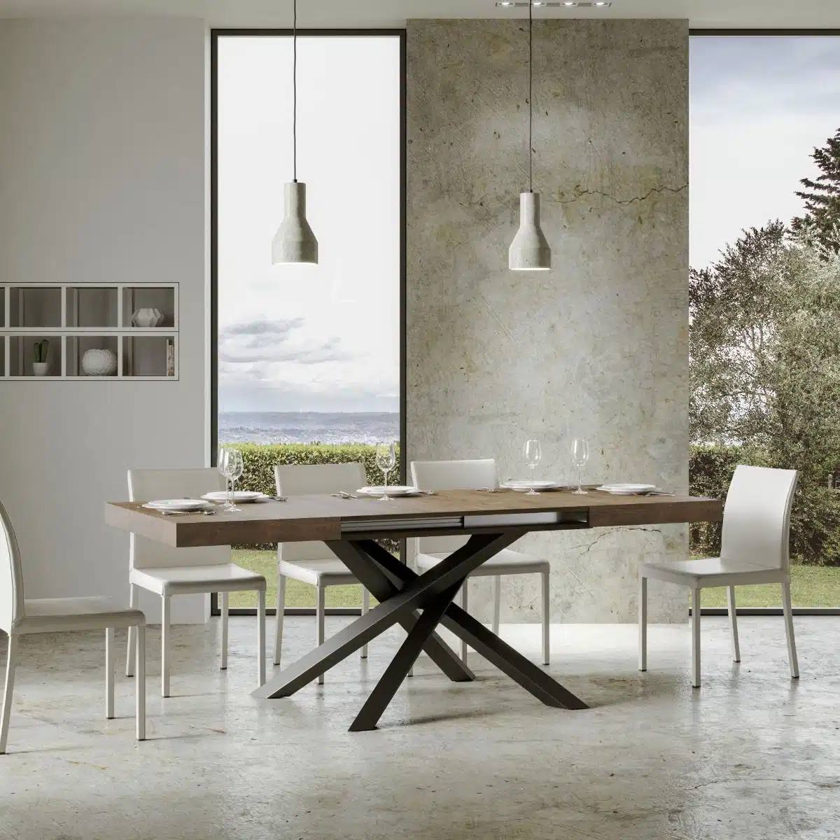 Tavolo allungabile 130/390x90 cm Volantis noce gambe antracite - immagine 4