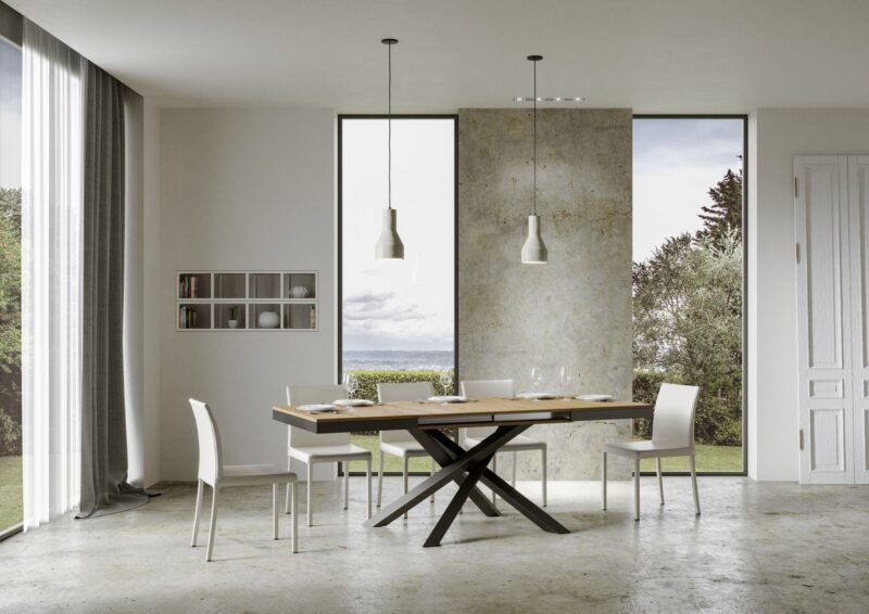 Tavolo allungabile 120/224x90 cm Volantis Evolution quercia natura telaio e gambe antracite - immagine 4