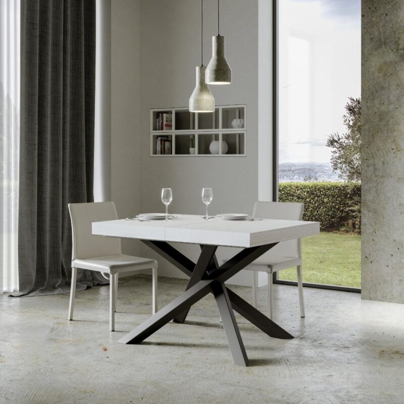 Tavolo allungabile 120/224x90 cm Volantis bianco frassino gambe antracite - immagine 2