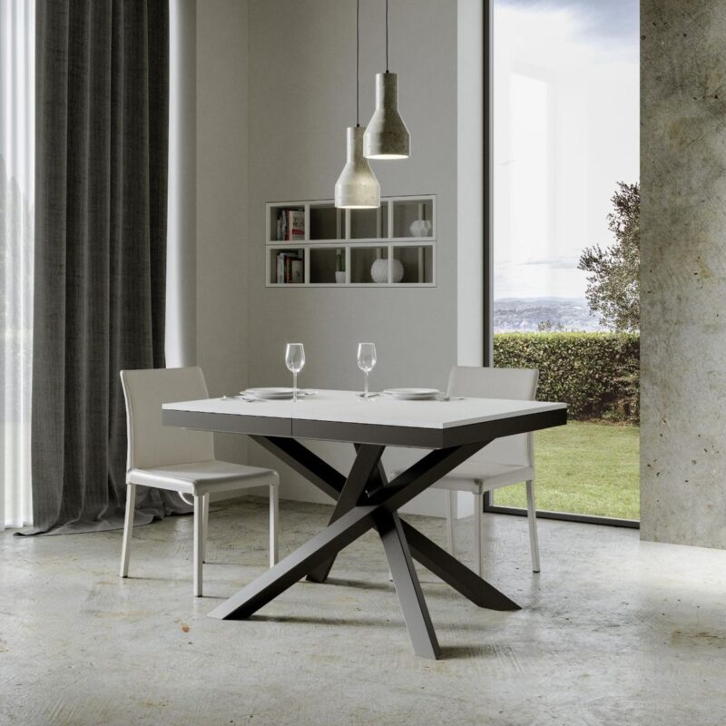 Tavolo allungabile 120/224x90 cm Volantis Evolution bianco frassino telaio e gambe antracite - immagine 3