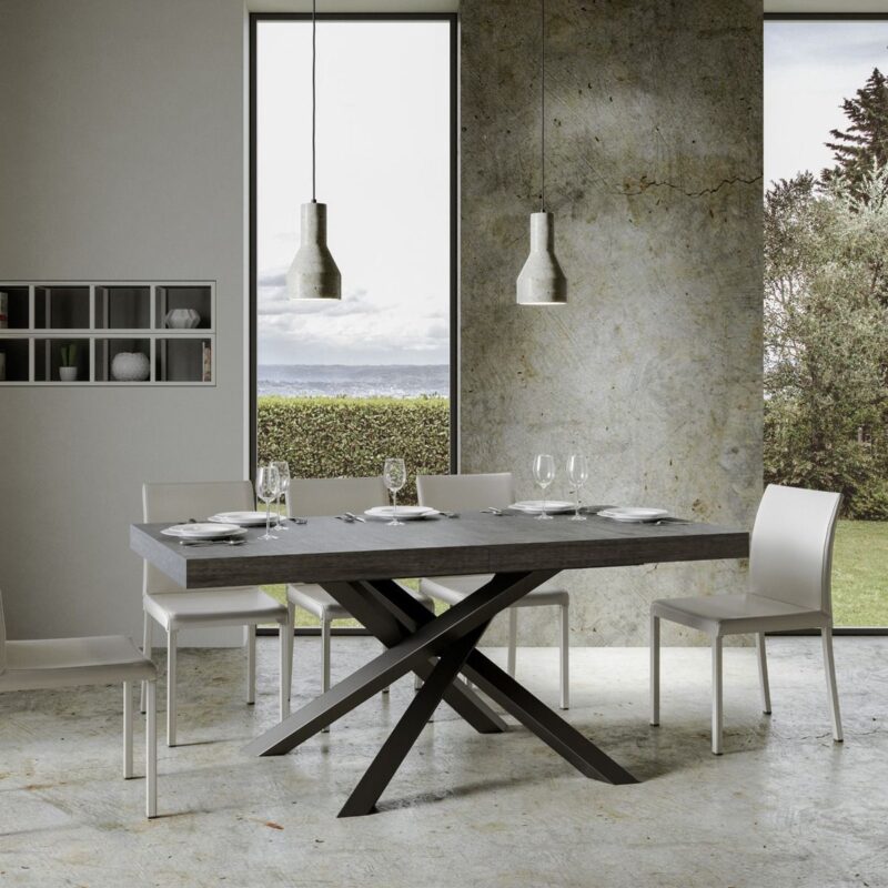 Tavolo allungabile 160/264x90 cm Volantis cemento gambe antracite - immagine 3