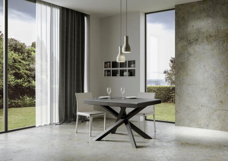 Tavolo allungabile 120/224x90 cm Volantis Evolution cemento telaio e gambe antracite - immagine 2