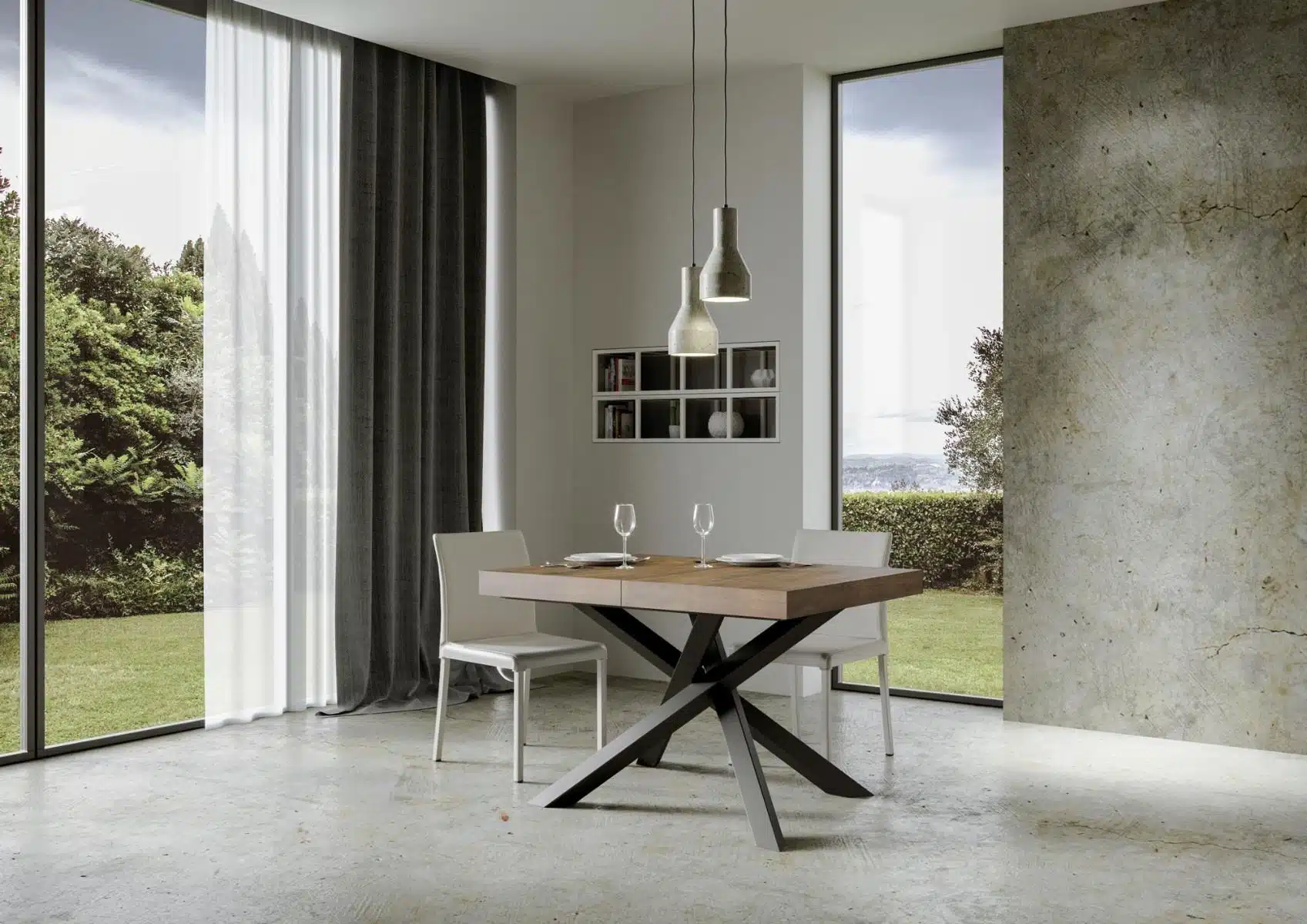 Tavolo allungabile 130/390x90 cm Volantis noce gambe antracite - immagine 3