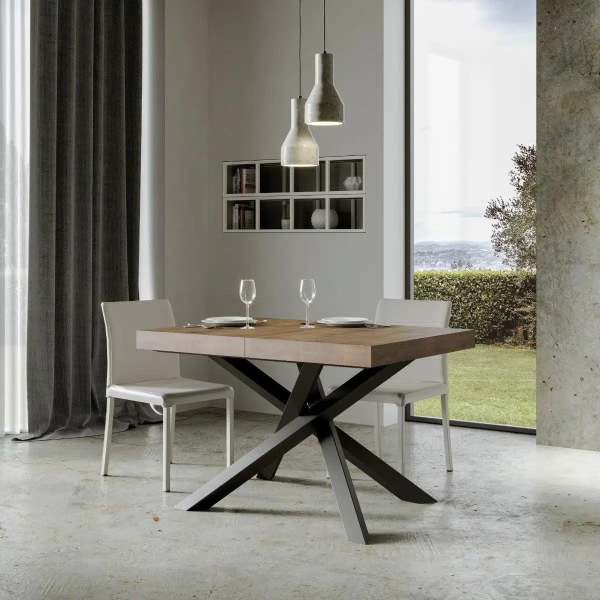 Tavolo allungabile 130/390x90 cm Volantis noce gambe antracite - immagine 2