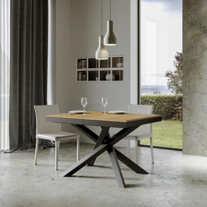 Tavolo allungabile 120/224x90 cm Volantis Evolution quercia natura telaio e gambe antracite - immagine 3