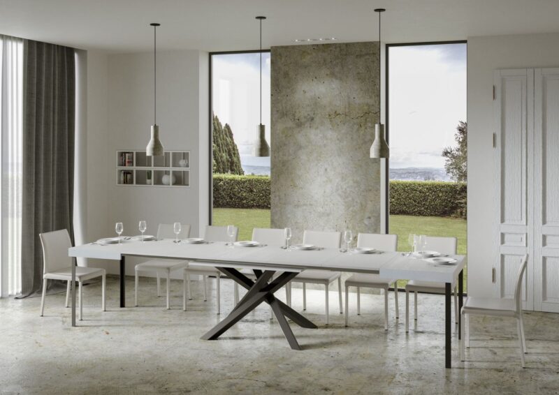 Tavolo allungabile 200/460x90 cm Volantis bianco frassino gambe antracite - immagine 6