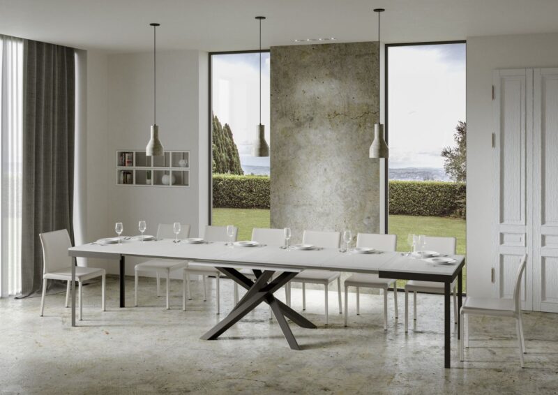 Tavolo allungabile 180/440x90 cm Volantis Evolution bianco frassino telaio e gambe antracite - immagine 5