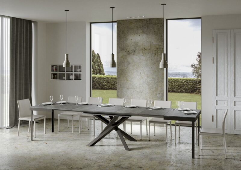 Tavolo allungabile 180/440x90 cm Volantis Evolution cemento telaio e gambe antracite - immagine 5