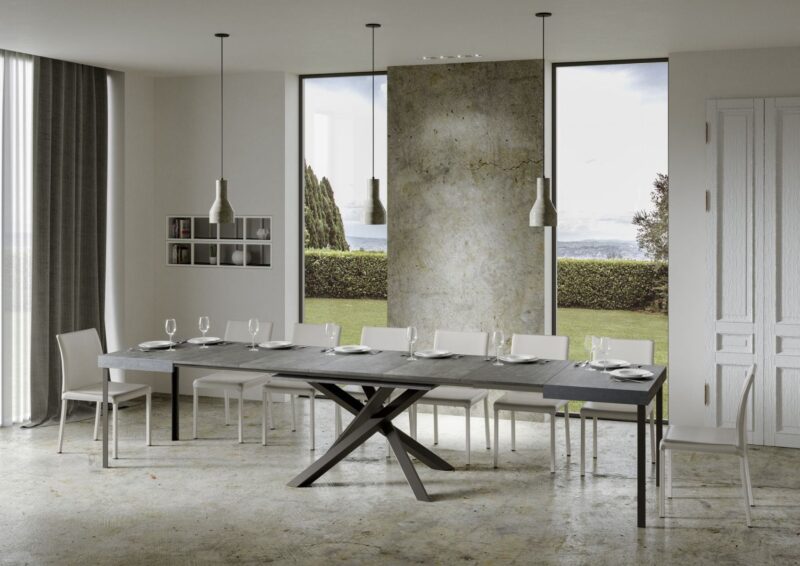 Tavolo allungabile 200/460x90 cm Volantis cemento gambe antracite - immagine 6