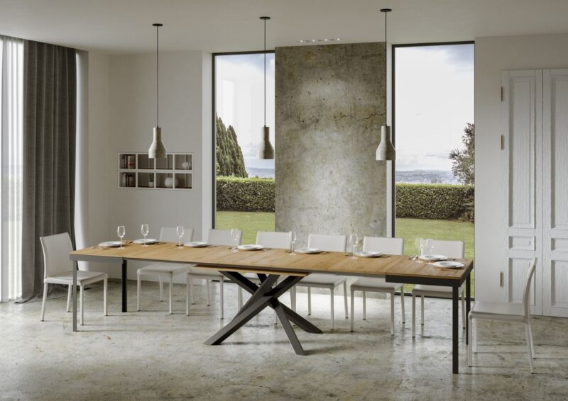 Tavolo allungabile 180/440x90 cm Volantis Evolution quercia natura telaio e gambe antracite - immagine 5
