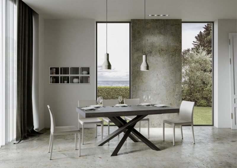 Tavolo allungabile 160/264x90 cm Volantis cemento gambe antracite - immagine 2