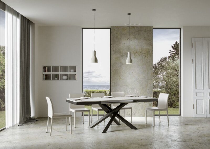 Tavolo allungabile 120/224x90 cm Volantis Evolution bianco frassino telaio e gambe antracite - immagine 4