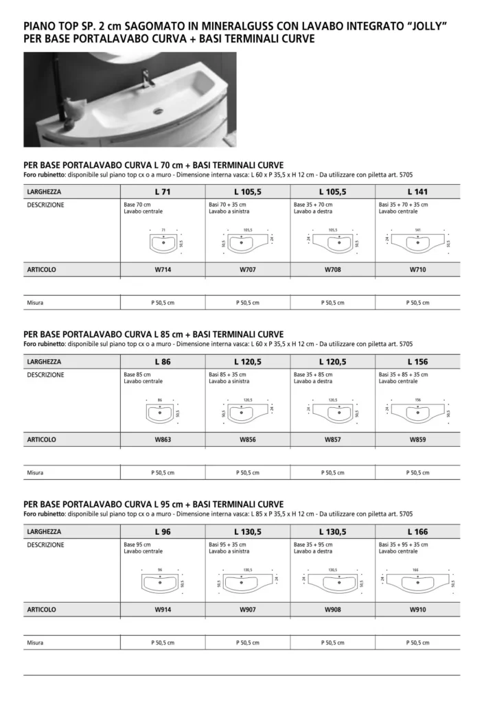 Modulo curvo piano top Jolly Arcom - forme e misure disponibili