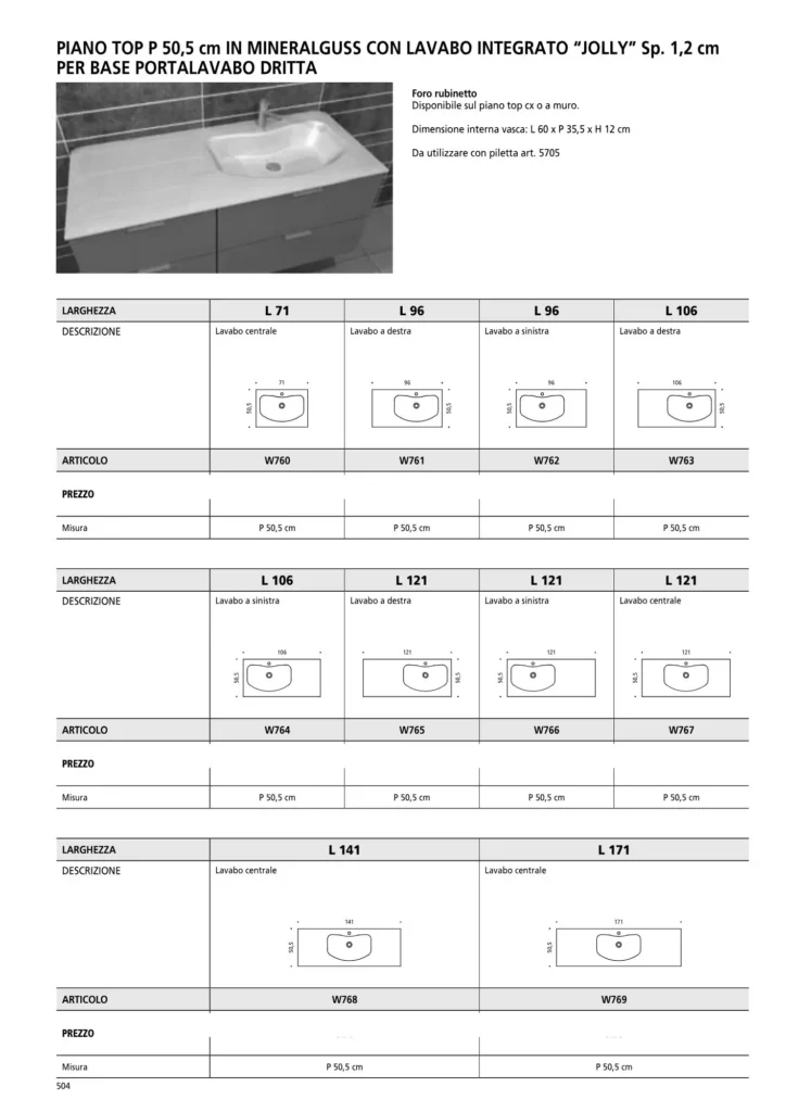 Modulo dritto piano top Jolly Arcom - forme e misure disponibili