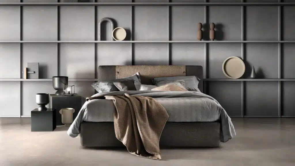 Letto Matrimoniale Samoa Button moderno, Made in Italy – vista frontale, design minimalista.