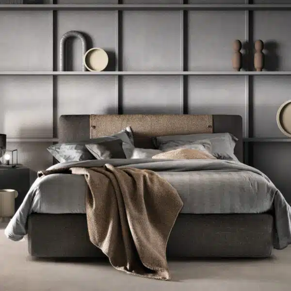 Letto Matrimoniale Samoa Button moderno, Made in Italy – vista frontale, design minimalista.