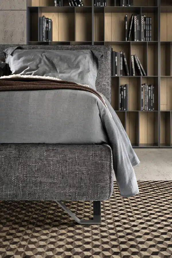 Samoa CUT letto matrimoniale, testiera imbottita in tessuto grigio - dettaglio finitura e cuciture