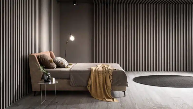 Letto Matrimoniale Samoa HUG in camera da letto moderna con comodini integrati, vista laterale