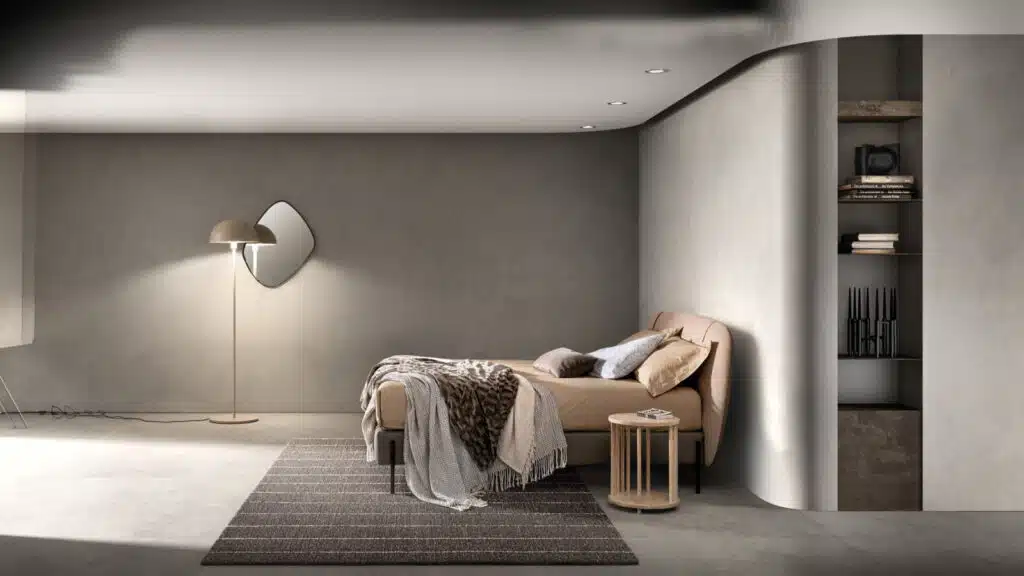 Letto Matrimoniale Samoa SET con contenitore, meccanismo sollevamento rete, design funzionale.