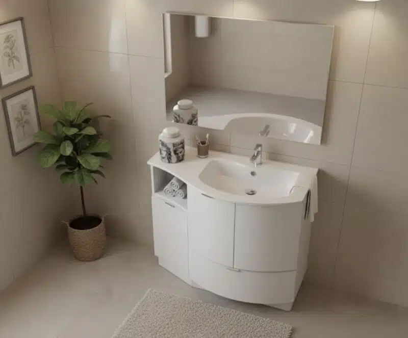 Bagno moderno con specchio rotondo