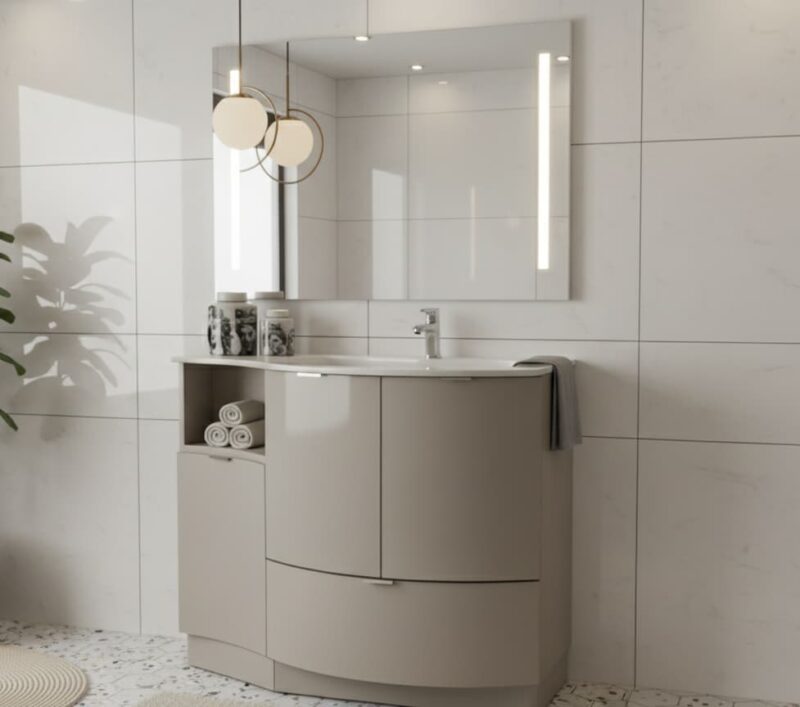Bagno moderno con lavabo curvo bianco