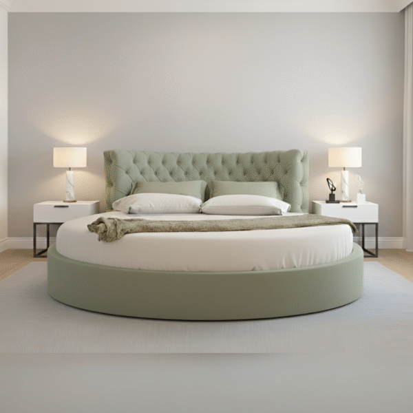 Letto Rotondo Matrimoniale Imperial Light - vista frontale completa, design capitonnè, arredamento lusso