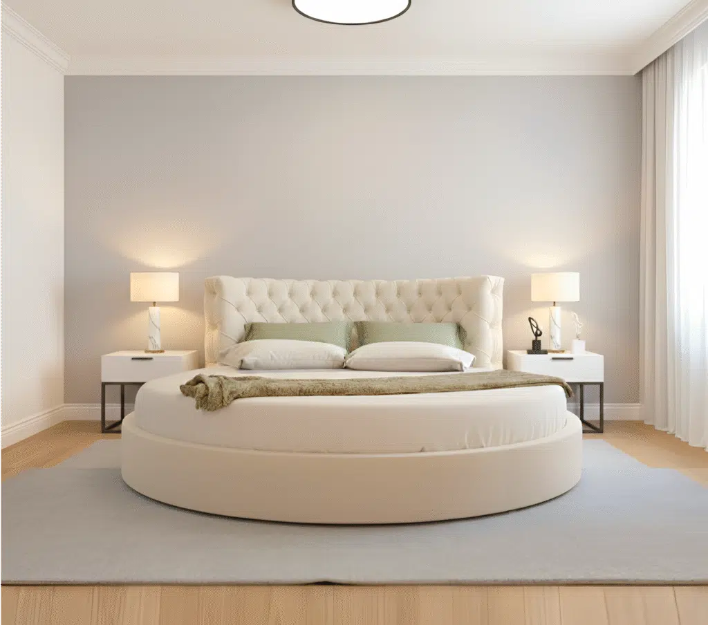Dettaglio piedini e base Letto Rotondo Matrimoniale Imperial Light - Made in Italy, design esclusivo