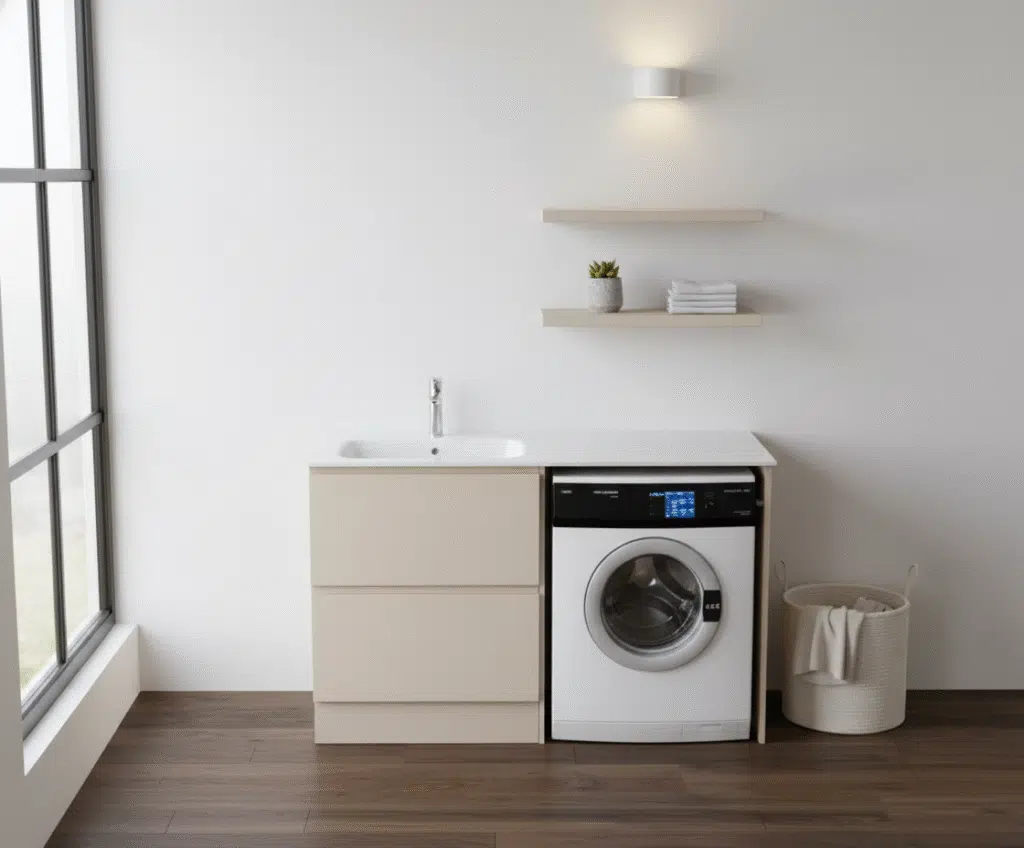 Mobile Coprilavatrice Compab LAB66: design funzionale, vista frontale in bagno moderno