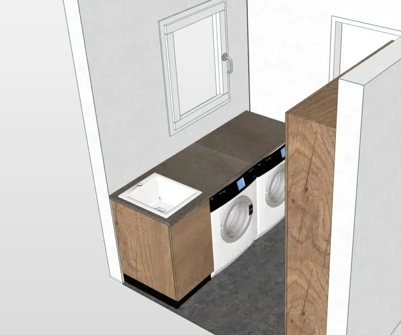 Composizione Lavanderia Personalizzata LAB60 Compab - dettaglio lavatoio integrato, finiture di design, arredo bagno