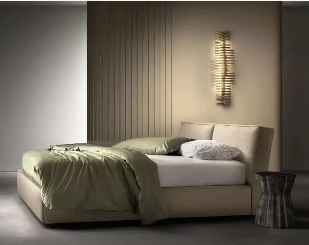Letto matrimoniale Samoa Light beige, imbottito, design moderno. Ideale per camere eleganti.