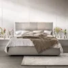 Letto matrimoniale Samoa ESSE con testiera patchwork, tessile, moderno, beige/crema.