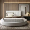 Letto matrimoniale rotondo moderno bianco in pelle, design Samoa Made in Italy