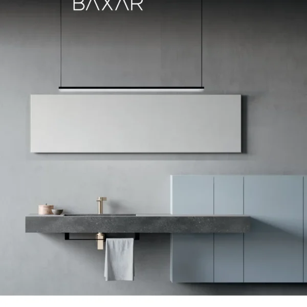 Mobile bagno moderno Baxar M3 Wally, lavabo cemento, pensili blu. Design italiano.