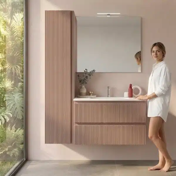 Mobile Bagno Cannettato 80 cm Sospeso con Colonna Arcom Minimal | COMP_10