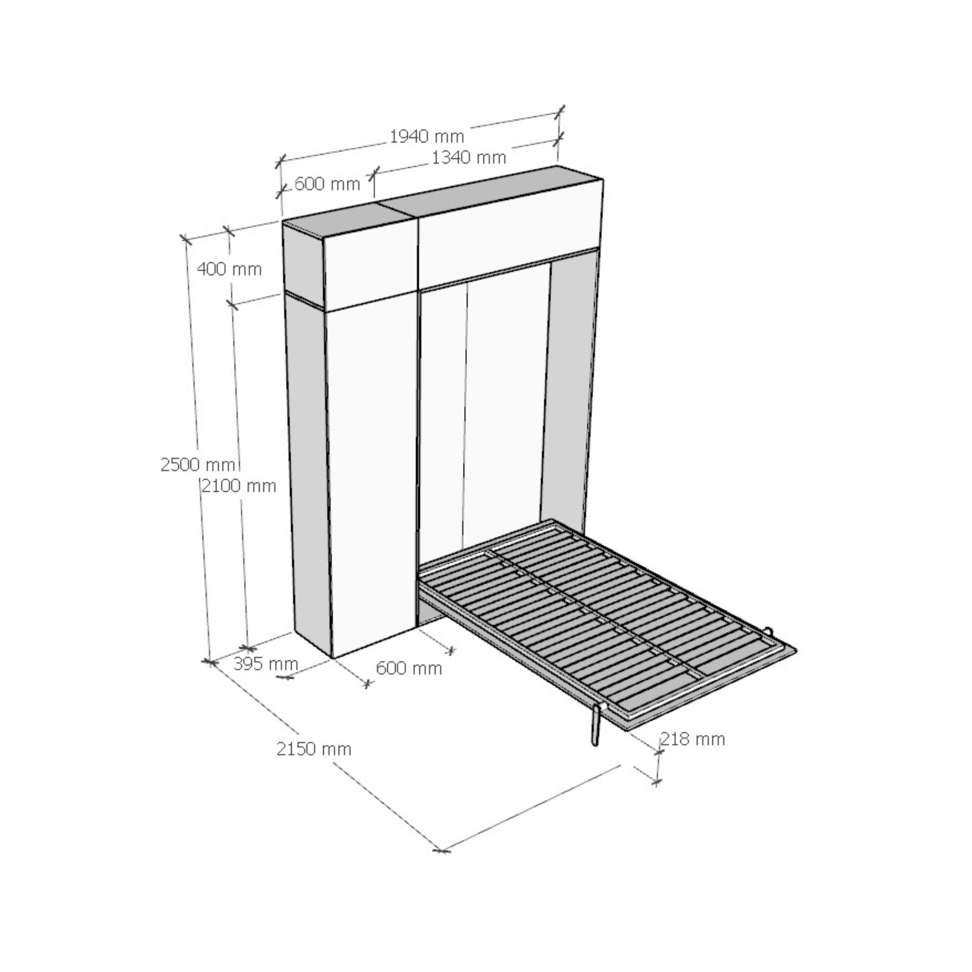 Letto una piazza e mezzo a scomparsa 120 Kentaro con mobili noce L.193,6 P.39,2 H.250,5 cm (aperto P.215 cm) 3 Letto una piazza e mezzo a scomparsa 120 Kentaro con mobili bianco frassino
