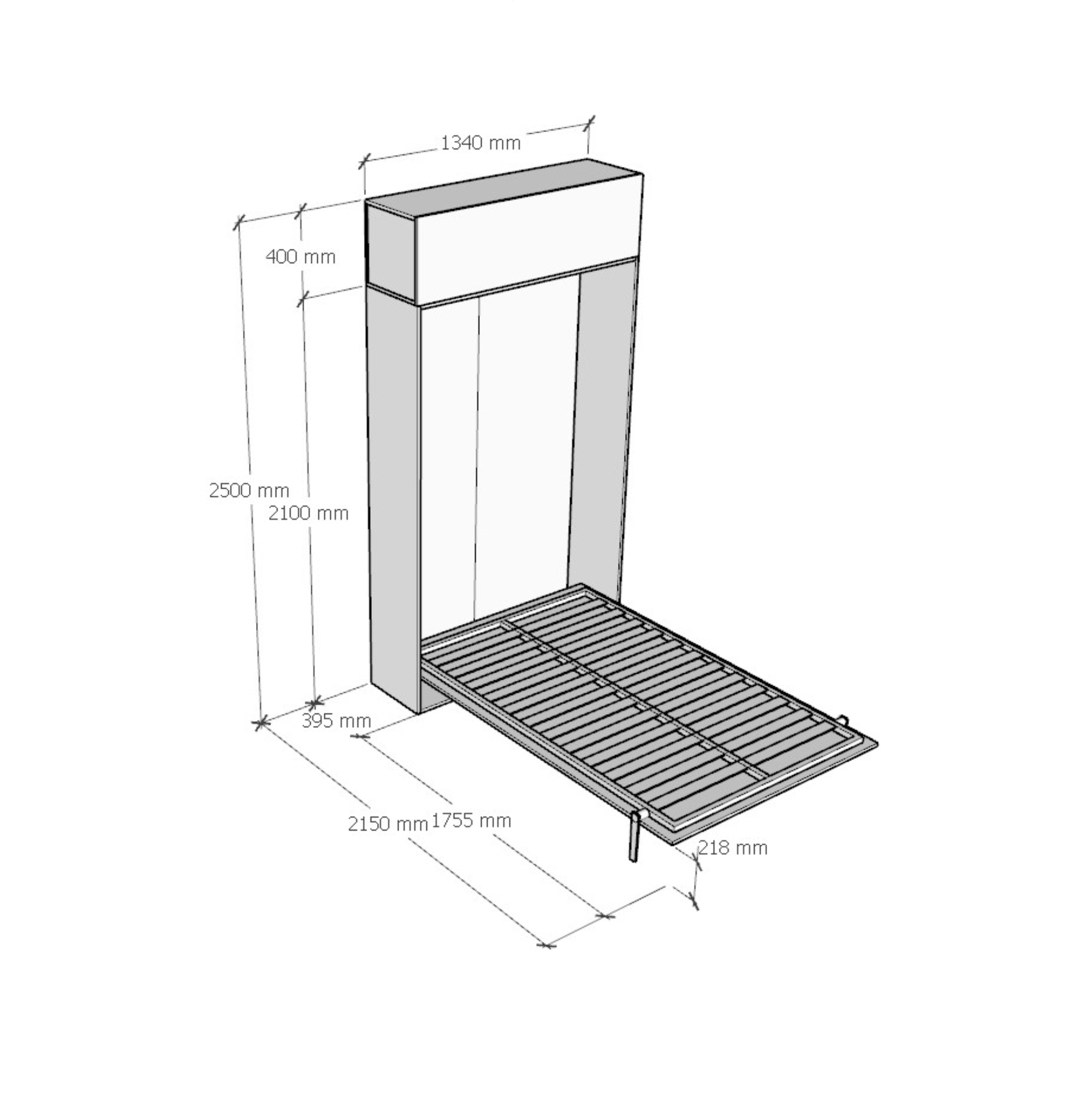Letto una piazza e mezzo a scomparsa 120 Kentaro con pensile noce L.133,6 P.39,2 H.250,5 cm (aperto P.215 cm) 3 Letto una piazza e mezzo a scomparsa 120 Kentaro con pensile bianco frassino