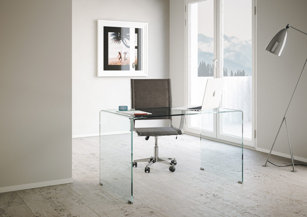 Scrivania Glassy in vetro curvato 120x70x75 cm