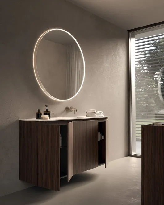 Ink NK004 - Mobile Bagno Luxury Compab L 151+150 x P 38/37 cm 2 Mobile bagno Ink NK004 Compab - vista tre quarti con ante aperte