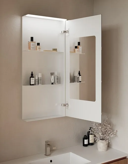Ink NK011 - Mobile Bagno Luxury Compab L 140,5+180 x P 51,5/37 cm 3 Mobile bagno Ink NK011 Compab - specchiera aperta