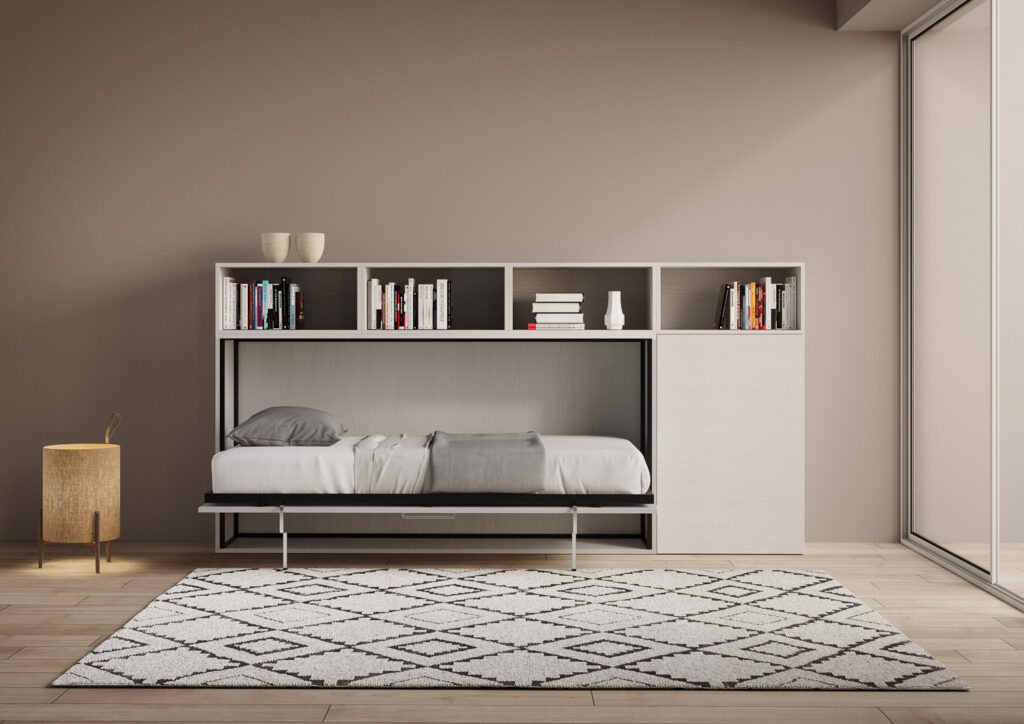 Letto singolo a scomparsa Kando comp.A bianco frassino
