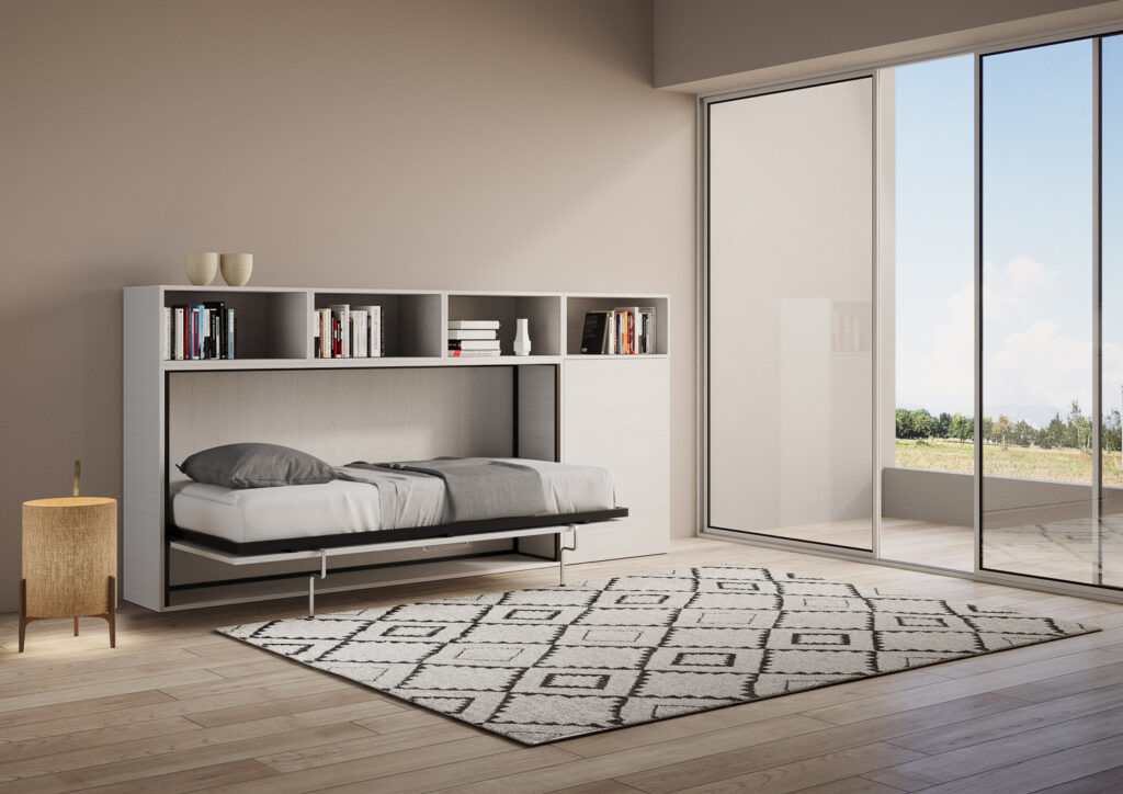 Letto singolo a scomparsa Kando comp.A bianco frassino